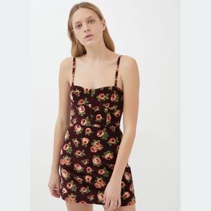 Urban Outfitters Red Rose Corduroy Velour Bustier Mini Dress